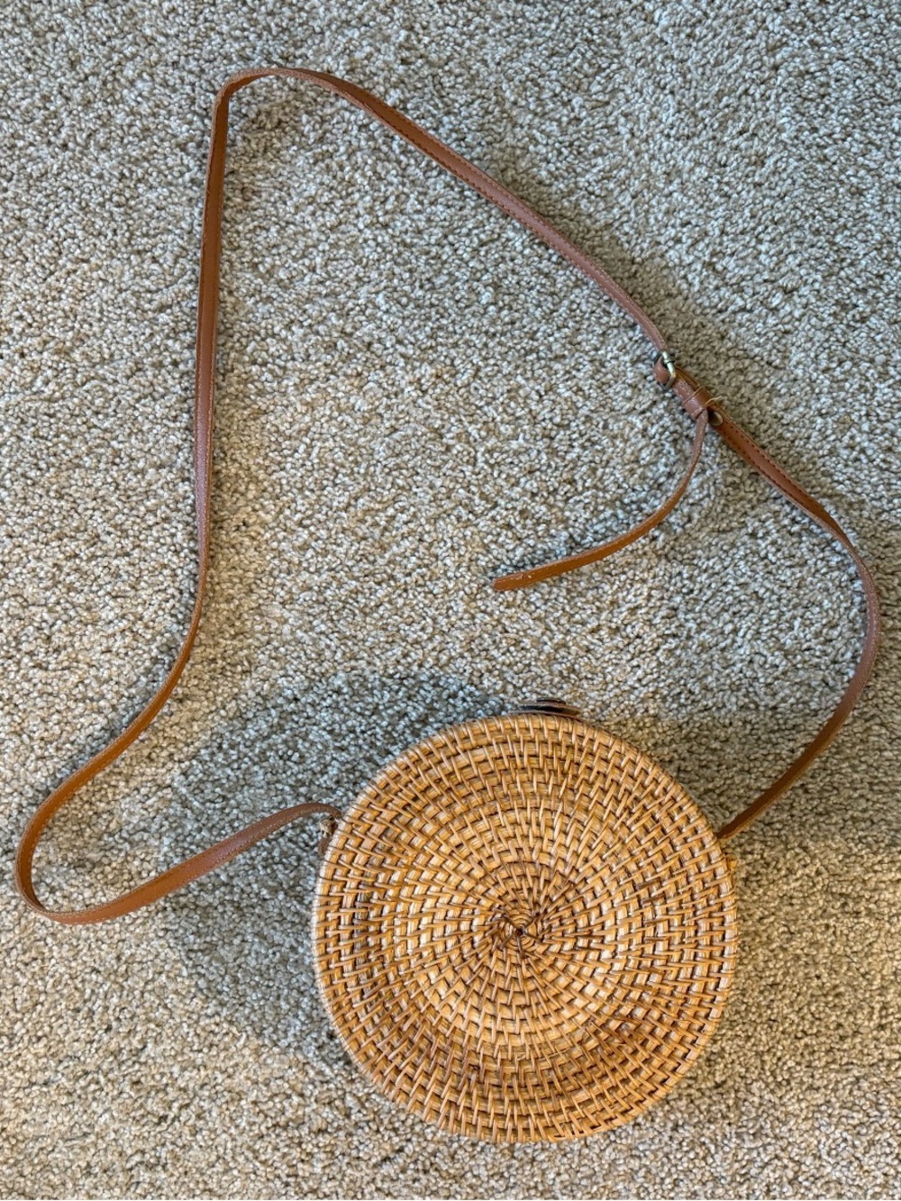 Brown Rattan Woven Circle Crossbody Purse Bag
